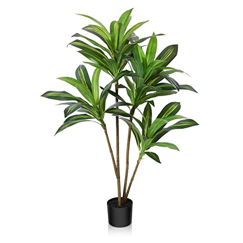 CROSOFMI Drácena Artificial 120cm Plantas Artificiales Decorativas Fake Tropical Plants Plástico de Interior y Exterior Decoración para Hogar Oficina Casa Balcón Dormitorio