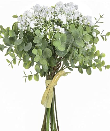 huaao Ramo de Flores Artificiales bebés Aliento 12 Unidades, gypsophila realistas con Hojas eucalipto manojos arreglos Florales decoración para Banquete Boda hogar jardín Fiesta Oficina Hotel, Blanco