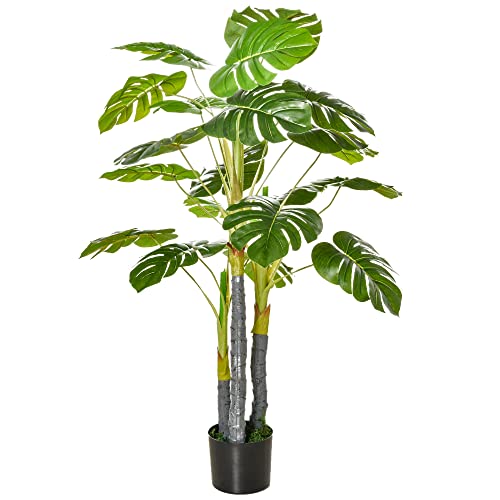 HOMCOM Planta Monstera Artificial 120 cm con Maceta y 20 Hojas Realistas Planta Tropical Decorativa para Hogar Salón Dormitorio Interior y Exterior Verde