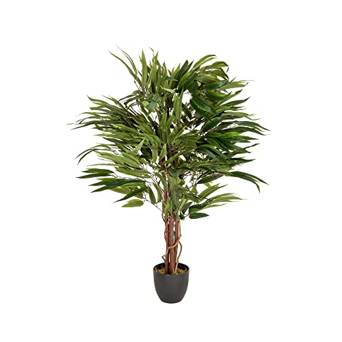 hjh Office 871001 - ?rbol Artificial de Mango con una Altura de 130 cm, Verde, con 588 Hojas, Planta Grande de Interior, en Maceta, 130 x 85 x 85 cm