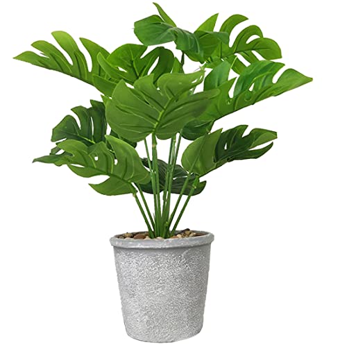 Aisamco Hojas de Palma Artificiales con Maceta Gris Hoja de Tortuga Falsa Tropical Hojas de Palma Grandes Plantas Artificiales con Maceta para el Hogar Decoración de la Oficina de la Boda