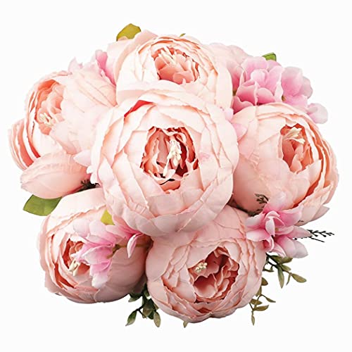 Decpro 1 Paquete de Ramo de peonías Artificiales, Flores de peonías Grandes de Seda de 19 Pulgada con capullos para Bodas, oficinas, hoteles, decoración, centros de Mesa(Primavera Rosa Rosa)