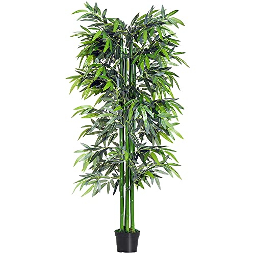 Outsunny Bambú Artificial 180cm con Cañas Naturales Árbol Planta Sintética Decorativa con Maceta Casa Jardín Decoración PE