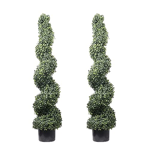 Árbol de boj artificial en espiral de 4 pies en maceta de plástico para uso interior y exterior (2 unidades)