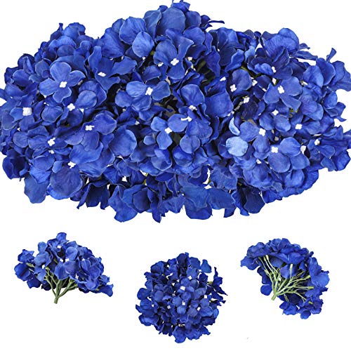 Tifuly 12 Pcs Hortensias Artificiales, Hortensias de Seda Cabezas de Flores con Tallos Flores Falsas para Ramos de Novia, Decoración de Fiesta en el hogar, Arreglos, Centros de Mesa (Azul Real)