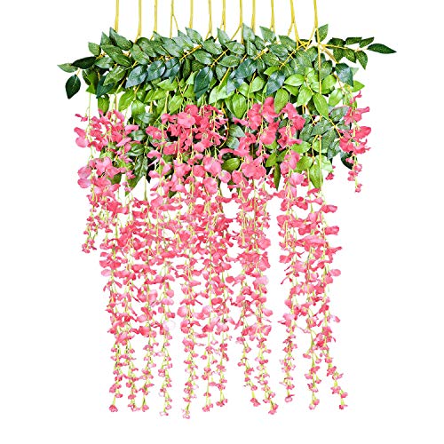 12 Piezas Flores Artificiales Plantas Decoración - YQing Seda Wisteria Artificial Flores Decoración para Boda Hogar