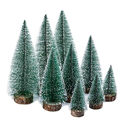 KATELUO 9 Piezas Mini Árbol de Navidad,Nini Árbol de Navidad Artificial,Mini Árbol de Navidad Pequeño con Bases de Madera,Decoración de Oficina/Hogar/Navideño/Micro Paisaje,DIY,Regalos (3 Tamaños)