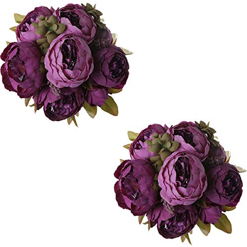 Tifuly 2 Piezas de Ramos de peonía Artificial, Ramo de Flores de imitación de peonías de Seda realistas para la decoración del Banquete de Boda en el hogar, arreglos Florales (Púrpura)