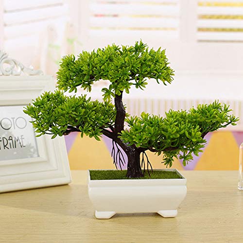 ZAK168 Árbol de bonsái artificial, decoración de plantas falsas, simulación de invitados, decoración de bonsái en maceta de pino para el hogar, oficina, jardín zen, Verde, Tamaño libre