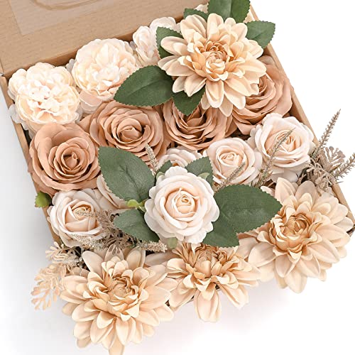 YYHUAWU Juego de flores artificiales con tallos para ramos de boda, centros de centros de mesa para fiestas de baby shower, decoración del hogar, color desnudo