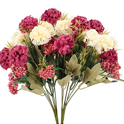 HUAESIN 2pcs Ramo de Flores Artificiales Hortensias 7 Cabezas Flores de Plastico Claveles Ramo Flores de Tela para Interior Exterior Boda Navida Jarrones Mesa Fiesta Cumpleaños Aniversario Hogar