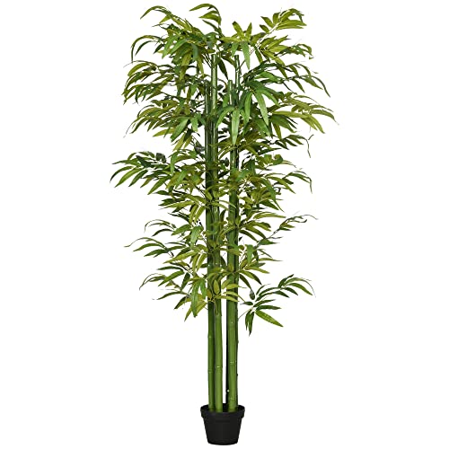 HOMCOM Árbol de Bambú Artificial en Maceta 180 cm Planta Falsa para Interiores y Exteriores para Decoración de Salón Oficina Hogar Ø17x180 cm Verde